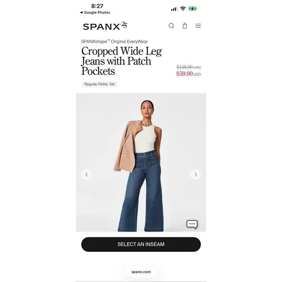 SPANX High Rise Cropped Wide Leg Jeans Medium Wash Size Large - Picture 4 of 11